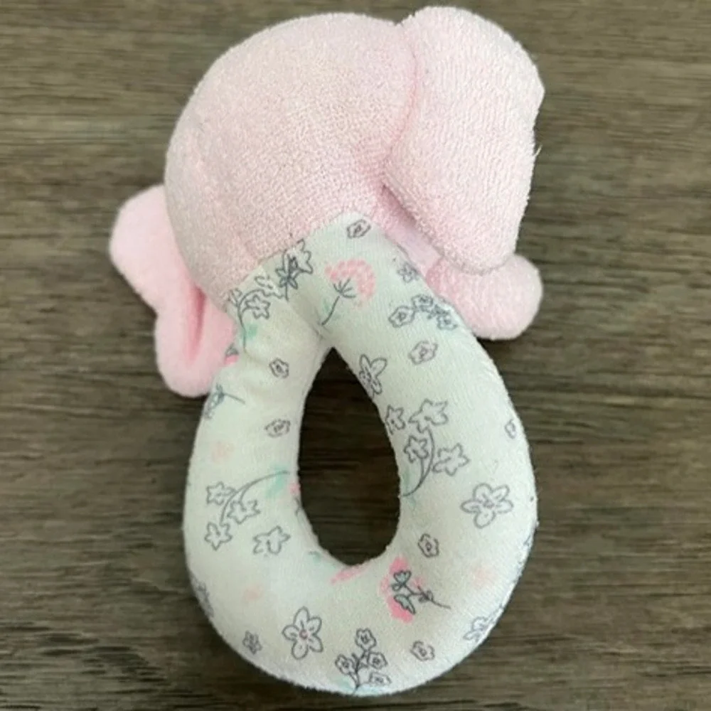 Precious First Carters Terrycloth Pink Elephant Ring‎ Rattle Plush